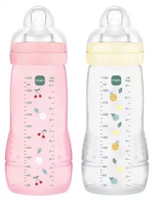 Lot de 2 Biberons Easy active 2ème âge 330 ml 6 m+ Mam