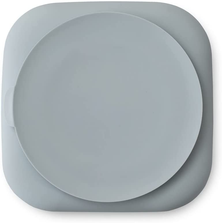 Assiette bébé en silicone avec ventouse gris pétrole - Babyfive Maroc