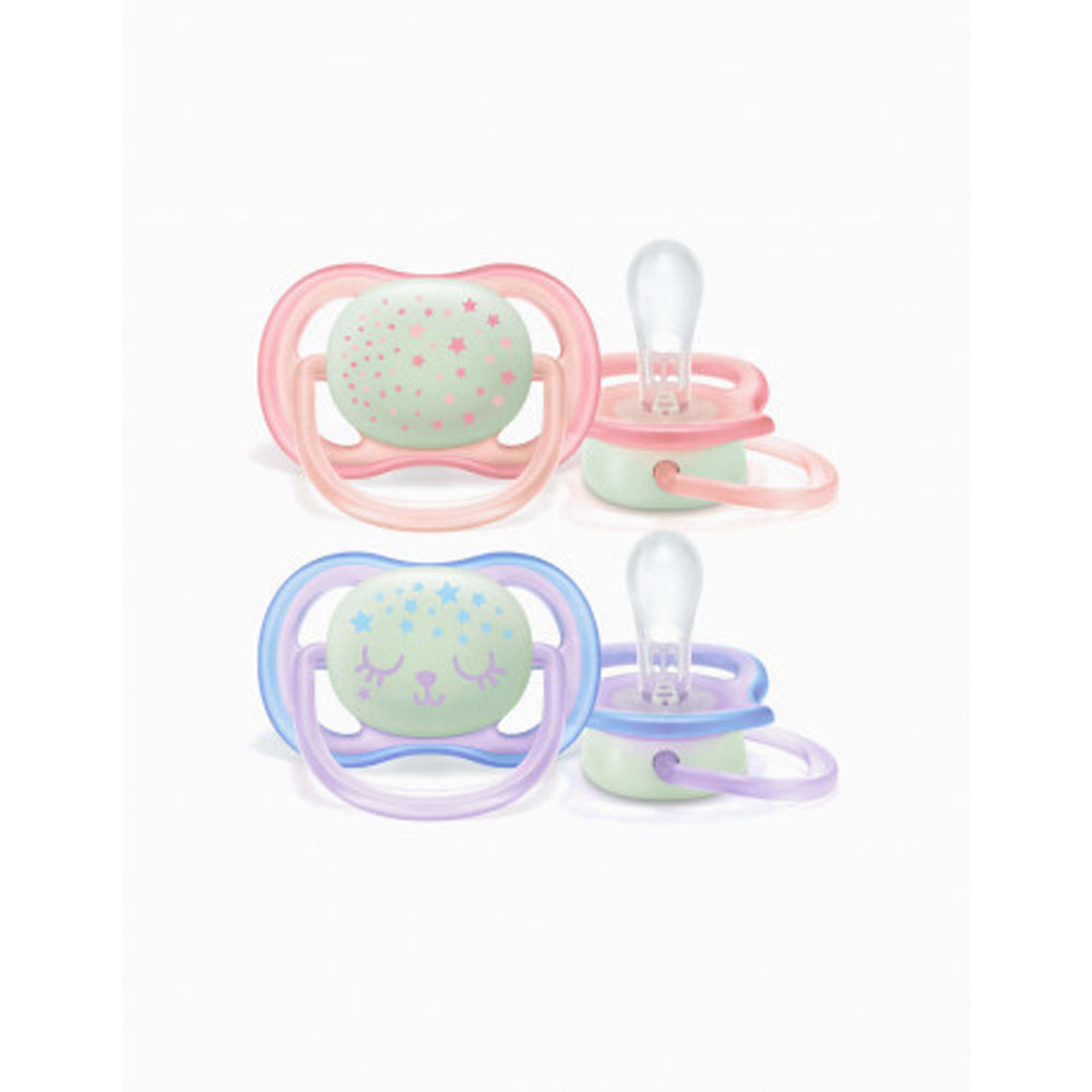 2 Sucette Ultra Air 0-6M Rose Night Avent 