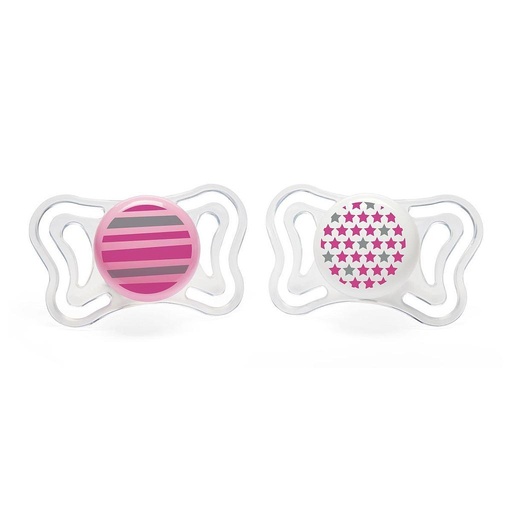 [000 71033 110 000] SUCETTE CHICCO 6-16M SILICONE PHYSIOLOGIQUE LIGHT GIRL 2 PIECES