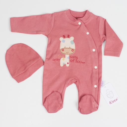 Grenouillère Broderie Girafe KISSA Coton Peigné