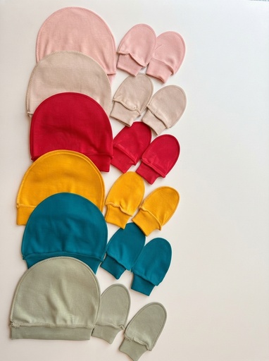 Set Bonnet + Moufles Naissance Couture à L'Envers Kissa
